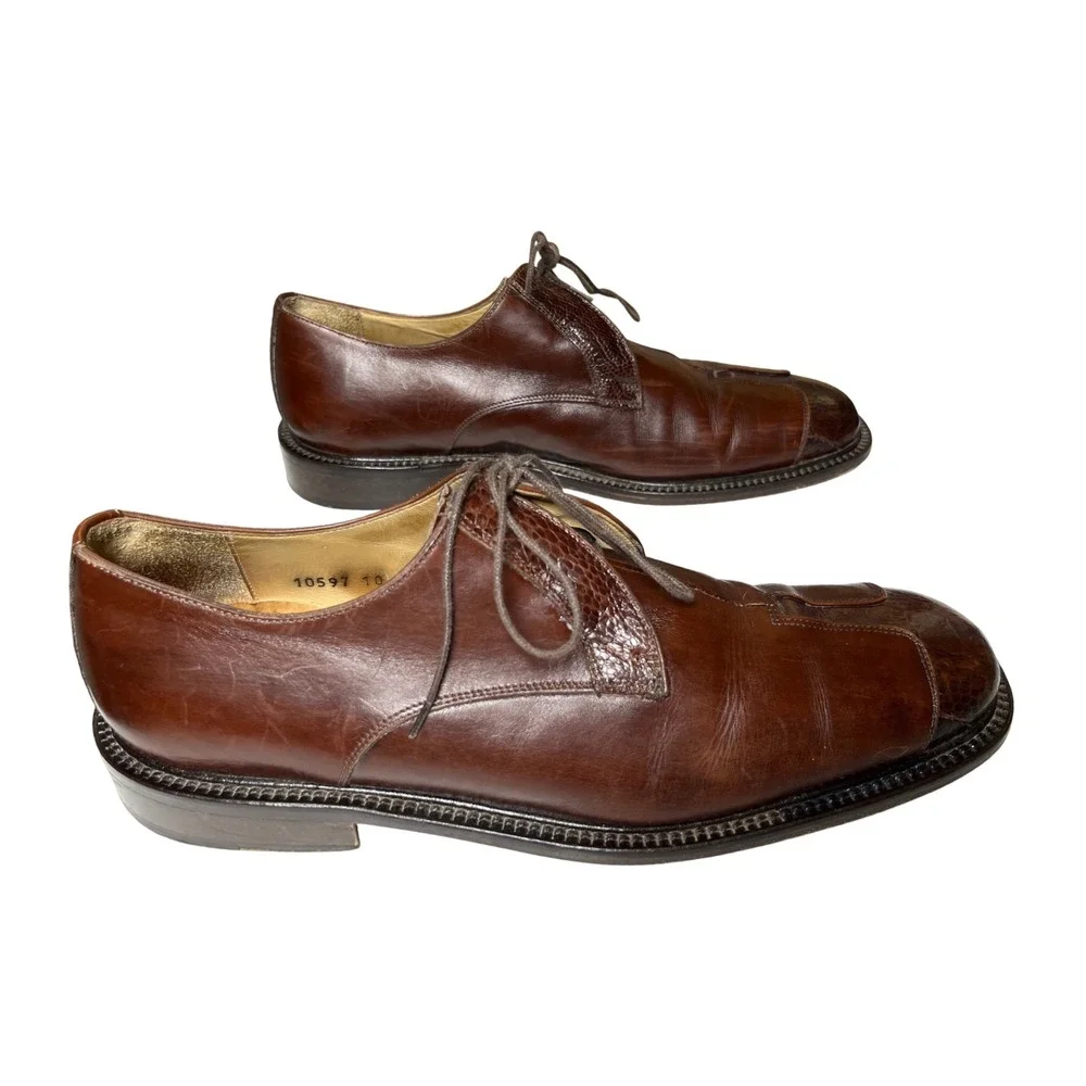 Belvedere‎ Florence Mens Brown Leather Exotic Texture Derby Shoes Italy 10 M